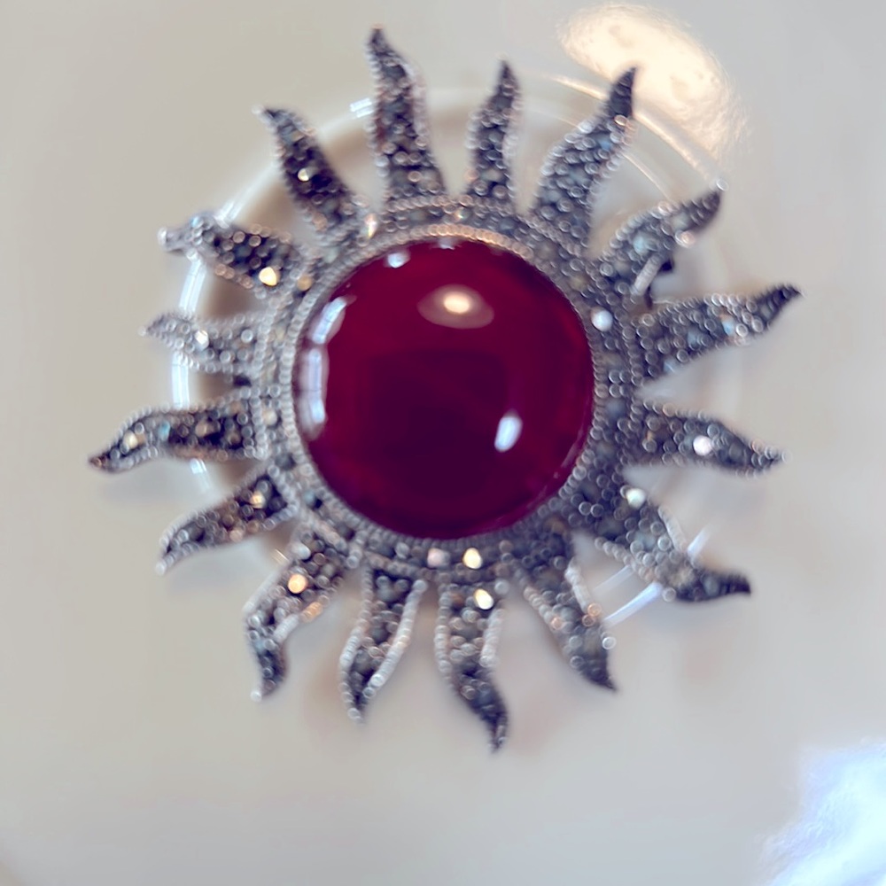 Sun burst marcasite pin